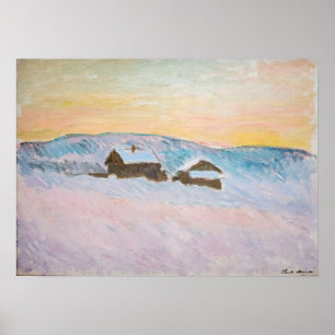 Poster Claude Monet - Norvège Paysage, Maisons Bleues