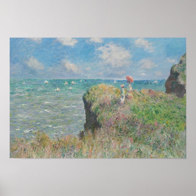 Poster Claude Monet - Promenade Cliff à Pourville (Devant)