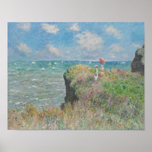 Poster Claude Monet - Promenade Cliff à Pourville (Devant)