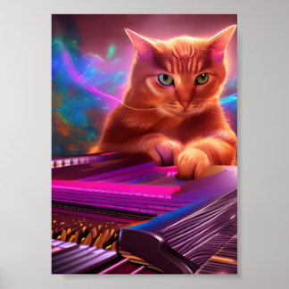 Poster clavier d'art psychédélique/chat piano