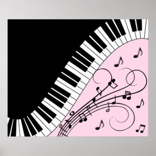 Poster Clavier de piano noir et blanc design musical rose