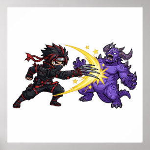 Poster Claw Strike Ninja contre Monstre Chibi Anime Jeu R