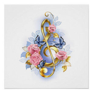 Poster Clé de fer avec roses roses roses