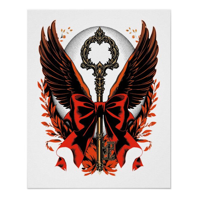 Poster Clé de fond en velours gothique avec ailes et lune (Devant)