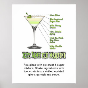 Poster Clé Lime Pie Martini Cocktail Recette Art 16"x20"
