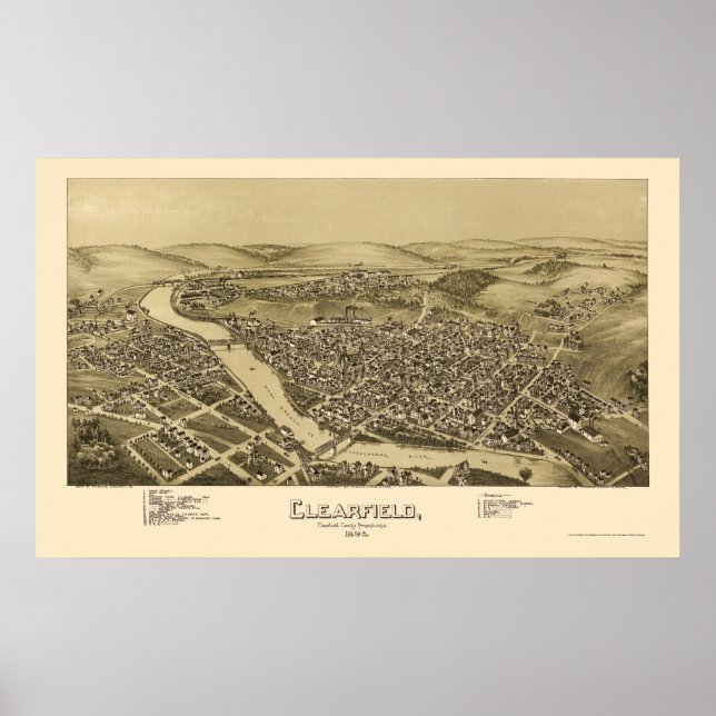 Poster Clearfield, PA Carte panoramique - 1895 (Devant)