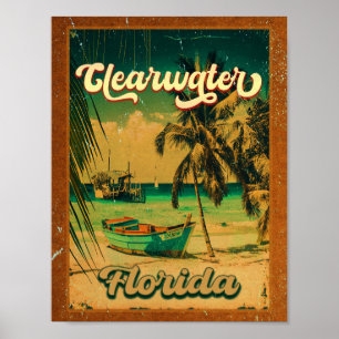 Poster Clearwater Beach Floride Palm Tree Souvenirs 60s