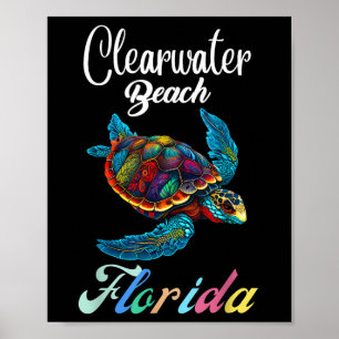 Poster Clearwater Beach Floride Tie Dye Famille de tortue
