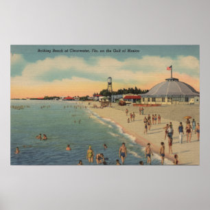 Poster Clearwater, FL - nageurs et Sunbathers sur la