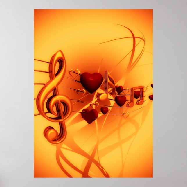 Poster Clef notes amour musique coeur (Devant)
