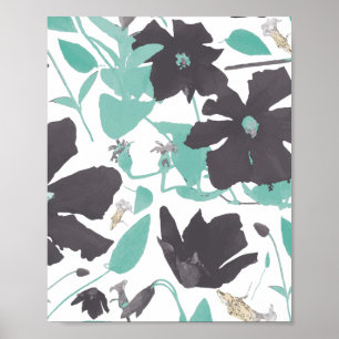 Poster Clematis Floral Turquoise Motif Brown Art Imprimer