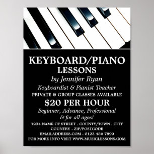 Poster Clés Clavier, Clavier, Leçons de piano