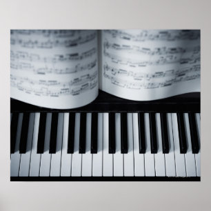 Poster Clés de piano et cahier de musique
