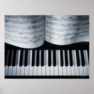 Poster Clés de piano et cahier de musique
