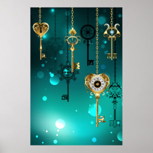 Poster Clés squelettes antiques sur fond vert
