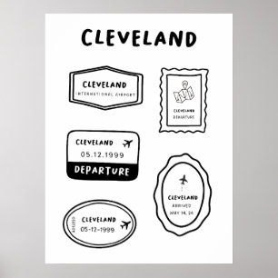 Poster Cleveland - Collection Timbre de voyage Minimali