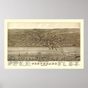 Poster Cleveland, OH Carte panoramique - 1877