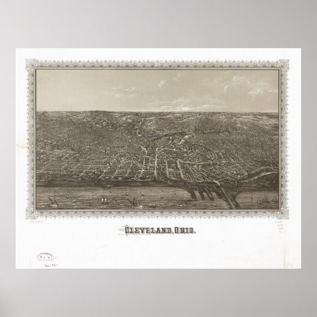 Poster Cleveland Ohio 1887 Carte panoramique antique (Devant)