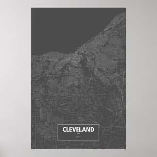 Poster Cleveland, Ohio (blanc sur noir)