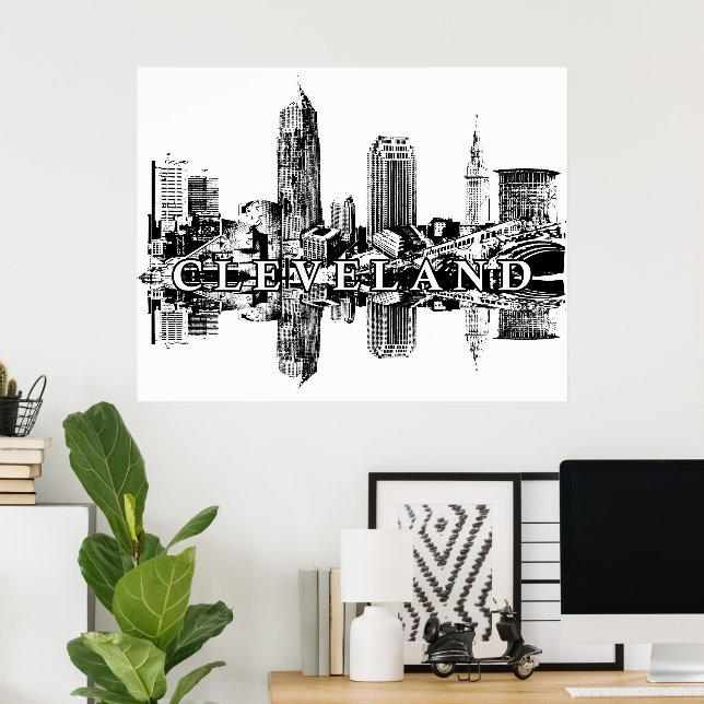 Poster Cleveland, Ohio en noir et blanc (Bureau à domicile)