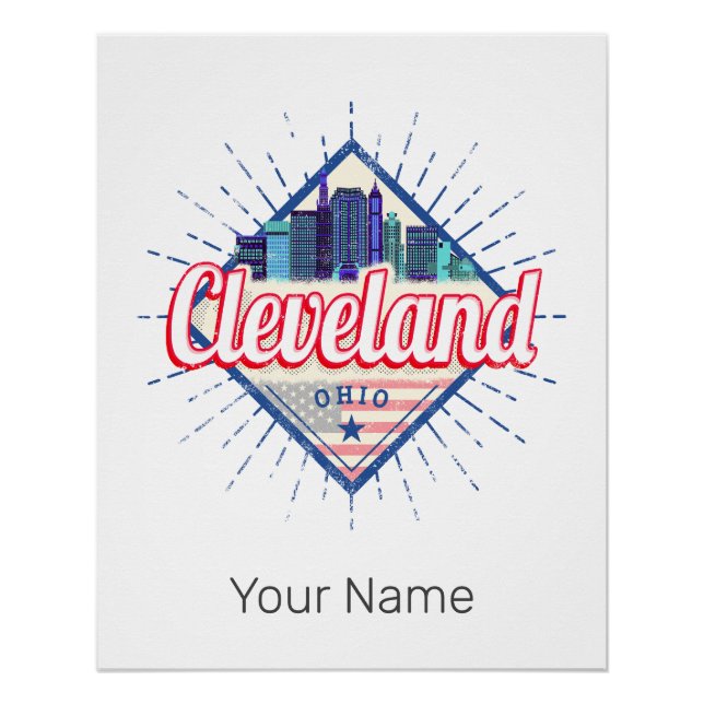 Poster Cleveland Ohio États-Unis Skyline Vintage USA (Devant)