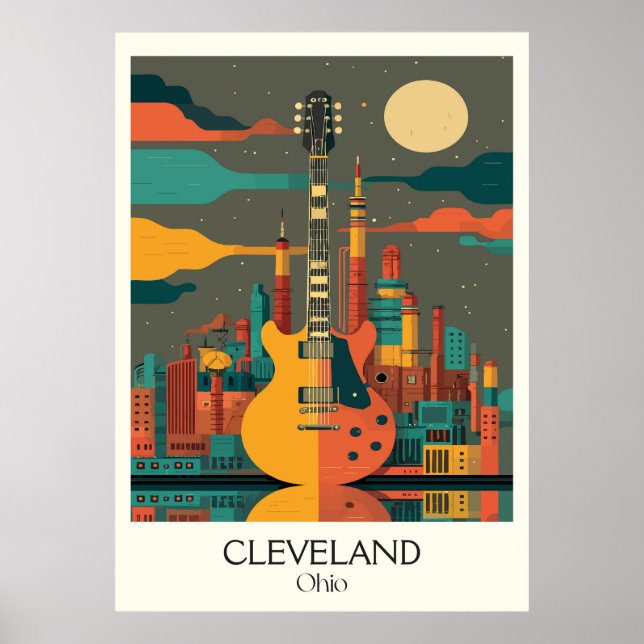 Poster Cleveland Ohio Skyline Rock Capital Lake Erie (Devant)