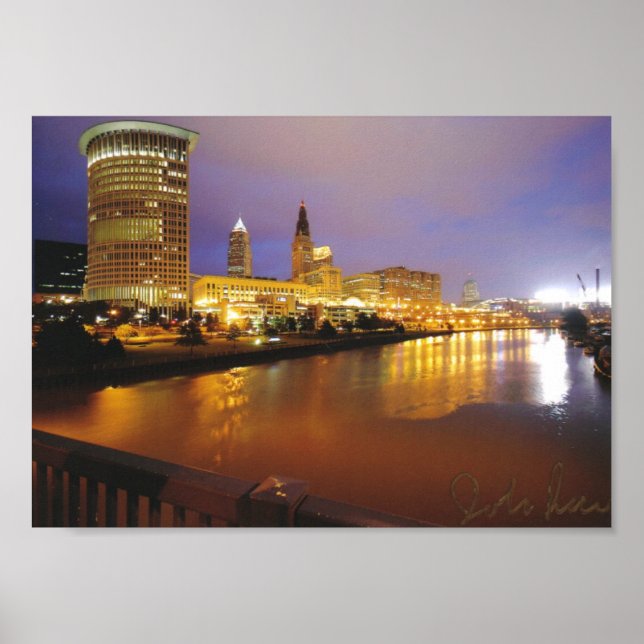 Poster Cleveland Skyline pour la nuit (Devant)