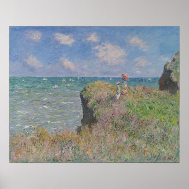 Poster Cliff Walk à Pourville par Monet Fine Art Imprimer (Devant)