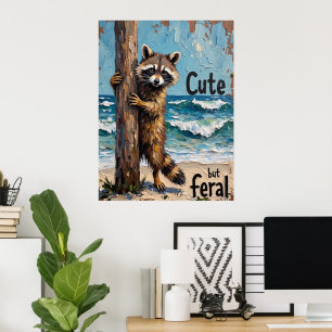 Poster Climat côtier : Raccoon au bord de la mer