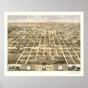 Poster Clinton, IL Carte panoramique - 1869