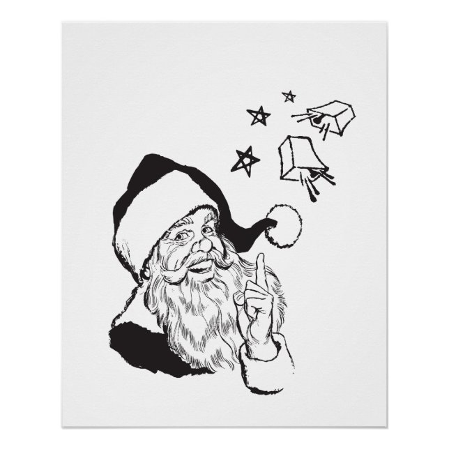 Poster Clipart classique Santa Claus Noir Blanc Rétro (Devant)