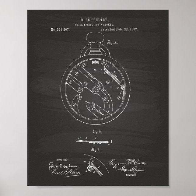 Poster Cliquez sur Spring Watch 1887 Patent Art Chalkboar (Devant)