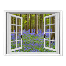 Cloches bleues et arbres Voir fenêtre Faux