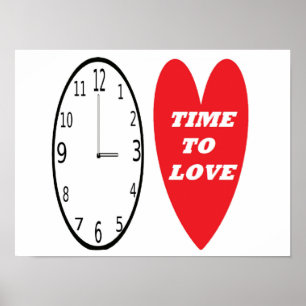 Poster Clock With Red Heart Time To Love
