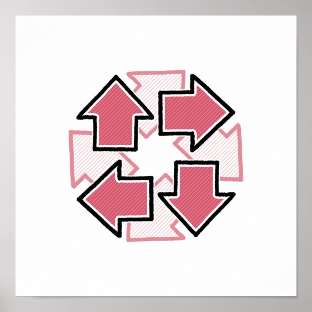 Poster Clockwise Arrows Minimal Geometric Red (Devant)