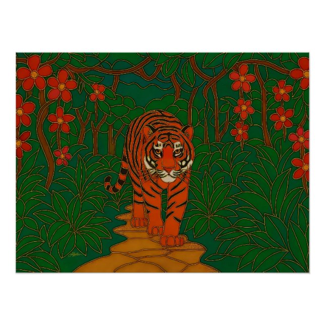 Poster Cloisonne Art Tiger on the Jungle Path (Devant)