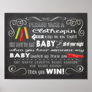 Poster Clothespin Essayez de ne pas dire bébé signe Poste