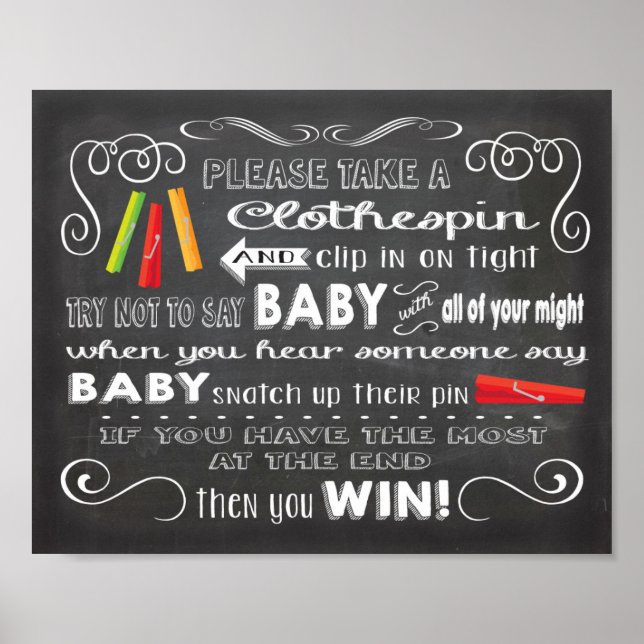 Poster Clothespin Essayez de ne pas dire bébé signe Poste (Devant)
