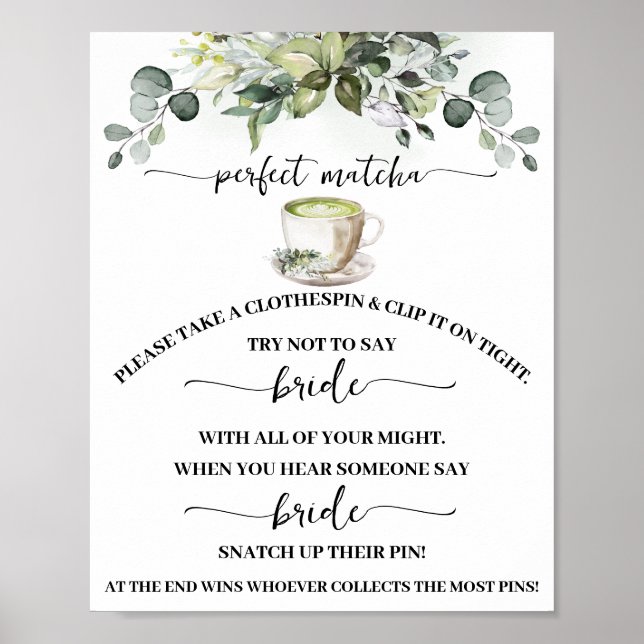 Poster Clothespin Eucalyptus Matcha Bridal Shower Game (Devant)