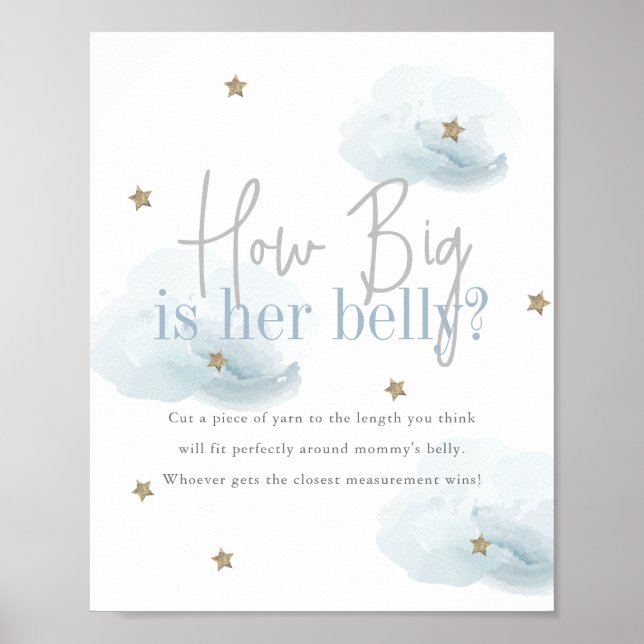 Poster Cloud 9 étoiles d'or Baby shower bleu Comment Big  (Devant)