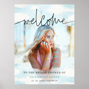 Poster Cloud 9 Fête des mariées bleue et blanche Photo de