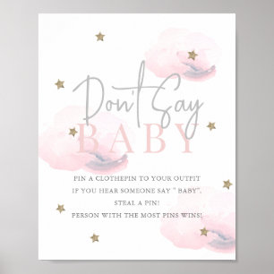 Poster Cloud 9 Gold Stars Baby shower rose Ne pas dire bé