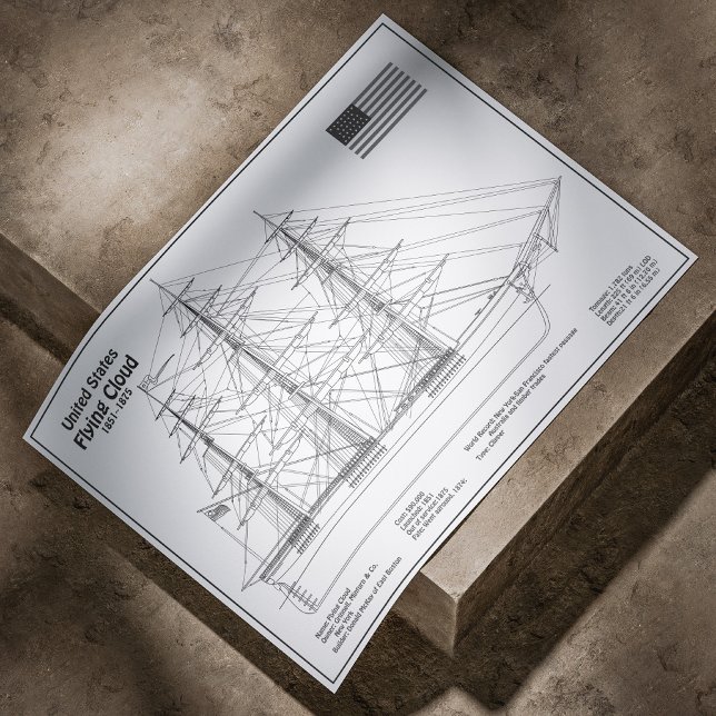 Poster Cloud de vol de l'expédition clipper - Blueprint B (Clipper Ship Flying Cloud - Ship Blueprint BD. Poster)