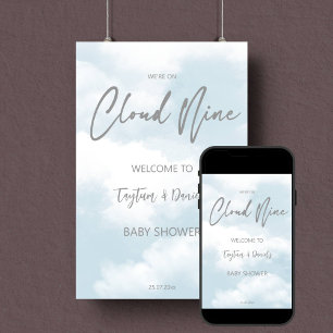 Poster Cloud neuf pastel gris baby shower signe d'accueil