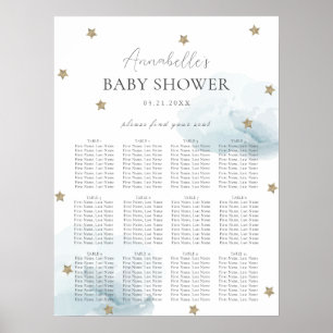Poster Clouds bleus et étoiles d'or Baby shower de siège