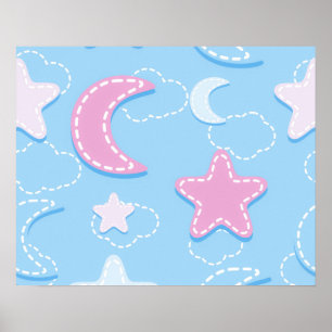 Poster Clouds Cute and Adorable Pastel Moon  