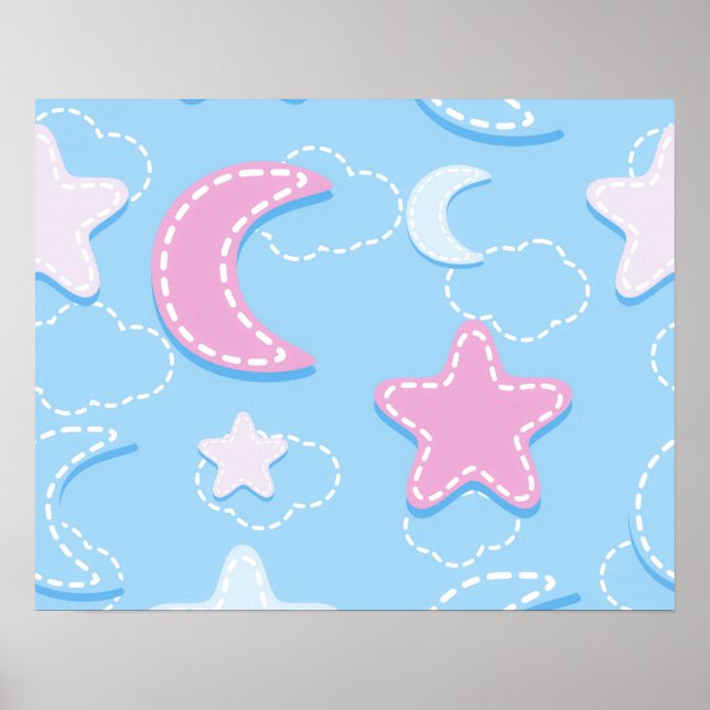 Poster Clouds Cute and Adorable Pastel Moon | (Devant)