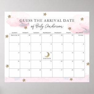 Poster Clouds Roses & Étoiles Devinez Le Calendrier Date 
