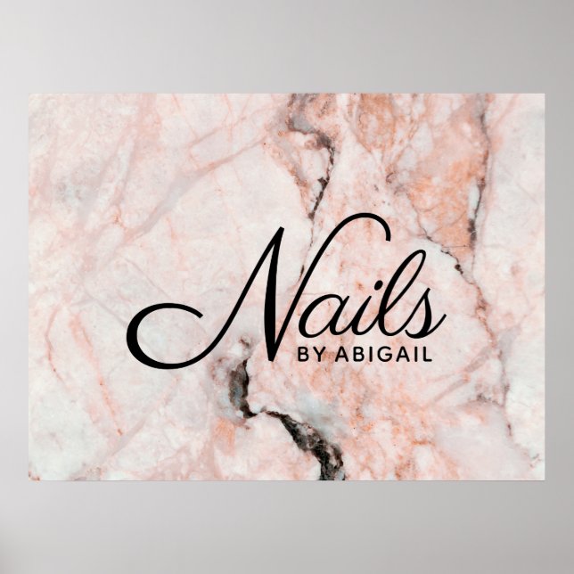 Poster Clous En Marbre Or Rose Blanche Moderne Par "Nom" (Devant)