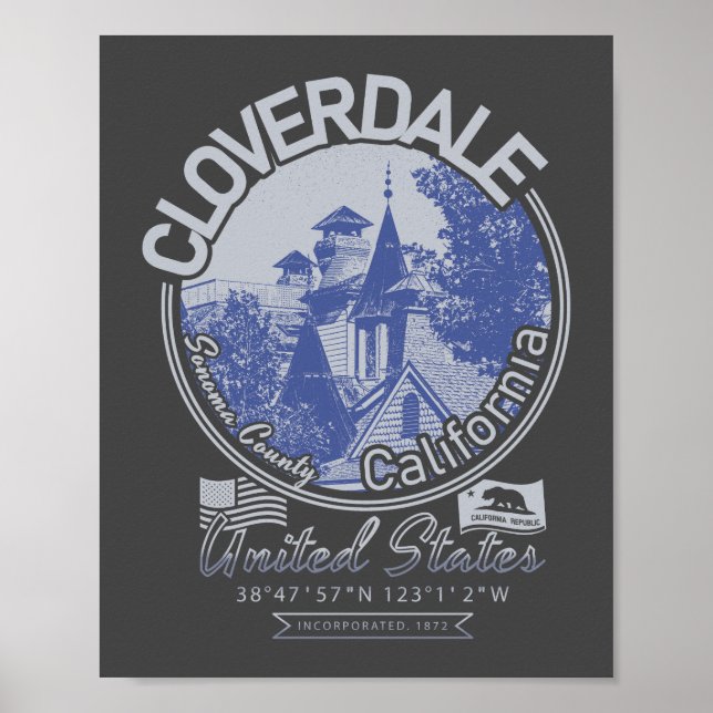 POSTER CLOVERDALE SONOMA CALIFORNIA - VILLE DE CLOVERDALE (Devant)